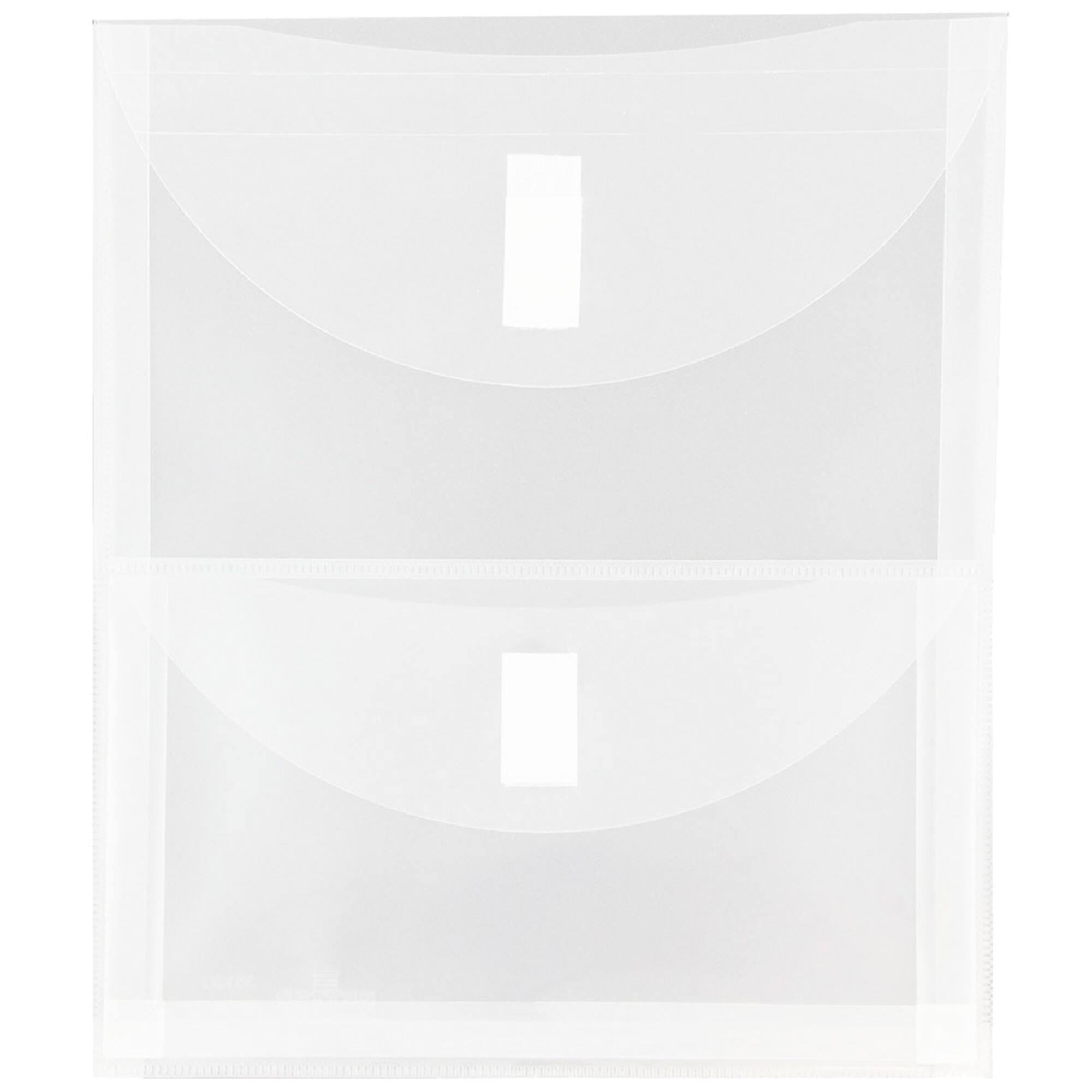 JAM Paper 9.75" x 11.5" Clear 2-Pocket Plastic Hook & Loop Closure Envelopes, 12ct.